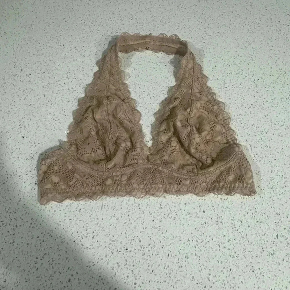 Free People Galloon Lace Halter Nude Bra Size Small EUC - Picture 2 of 3